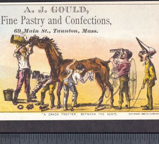 Authentic Currier & Ives © 1880 Crack Trotter Gin - Up Horse Race Comic Trade Card