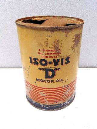 Vintage Standard Oil Co.  Iso - Vis " D " Motor Oil Empty 1 Quart Metal Can