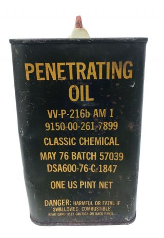 Military Penetrating Oil Can 1 Pint Us Army Classic Chemical 1976 Vintage