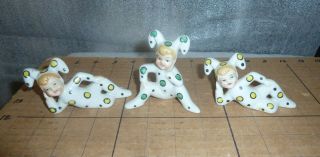 3 Vintage Japan Ceramic Polka Dot Christmas Elves Elf Pixie Knee Hugger Figure