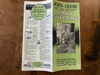 Vtg 1930’s John Deere 1 & 2 Hole Corn Sheller Brochure Pamphlet