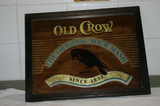 Old Crow The Sour Mash Since 1835 Vintage Wood Frame Mirror