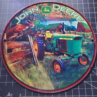 Vintage John Deere Tractor Farm Barn Porcelain Gas/oil Man Cave Garage Sign
