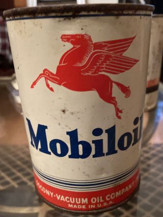 Vintage Mobiloil Socony - Vacuum Pegasus 1 Quart Oil Can Full