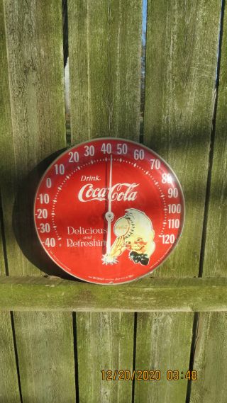Vintage 1984 Coca - Cola Sprite Boy Indoor/outdoor Jumbo Dial Thermometer