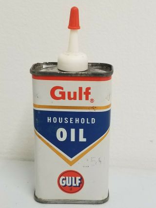 Vintage Gulf Household Oil Tin Can Oiler Full 4 Oz Nos 25 Cents