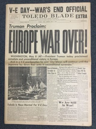 Nazi Germany Surrender - World War 2 Ii - 1945 Toledo,  Ohio Newspaper