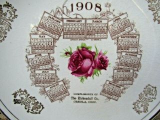 1908 Advertising Calendar Plate Compliments of Kirkendall Co. ,  Creola,  Ohio 2