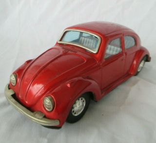 Vintage Vw Volkswagen Metal Toy Tin Red Battery Operated Non - 8.  75 Inch