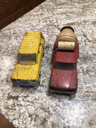 2 Vintage Tonka Cement Mixer Toy Jeep Yellow Truck Red Mound Minn.  Rusted