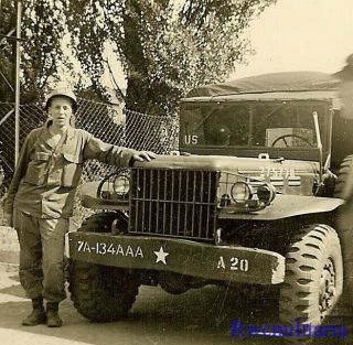 Best Helmeted Us Army Soldier On German Street W/ Unit Marked Dodge Truck; 1945