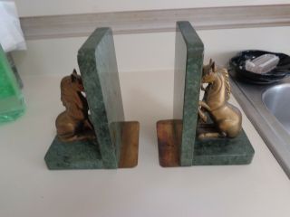 Vintage Leonard Silver Co.  Solid Brass Unicorns On Marble Book Ends