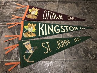 (3) - Wwii Canadian Army,  Navy 24”felt Pennants Ottawa,  Kingston,  St John