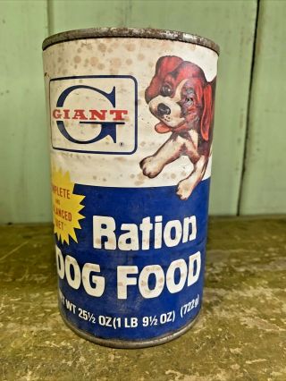 Vintage Ration Dog Food Can Paper Label Advertising Pet Food Giant Food