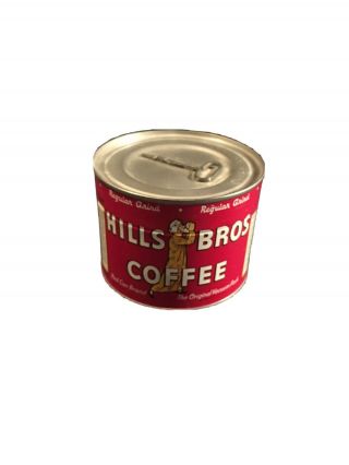 Vintage Hills Bros 1 Lb Coffee Tin - Key - Wind Can With Key Never Opened