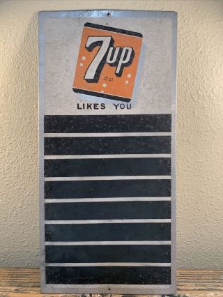Vintage 7up Likes You Small Metal Chalk Line Board Sign