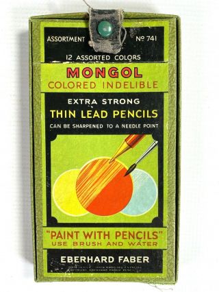 1930s Eberhard Faber Vintage Art Supplies Mongol 12 Colored Pencils Box