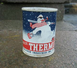 Vintage Thermo Anti Freeze Coin Bank Metal Oil Can Gas Station Sign