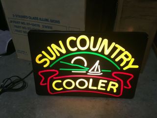 Vintage Sun Country Wine Cooler Lighted Box Mirror Neo Neon Sign Sail Boat