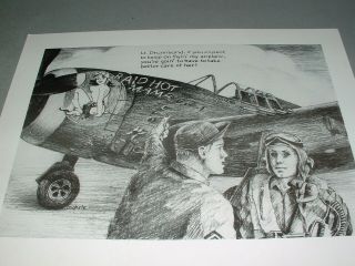 Vintage Wwii Art Lithograph,  510th Fighter Squadron Lt John Drummond P - 47