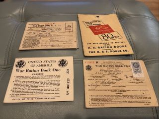 Vintage 1942 / 1943 Wwii Ww2 World War Ration Books 1 2 3 Stamps & Holder