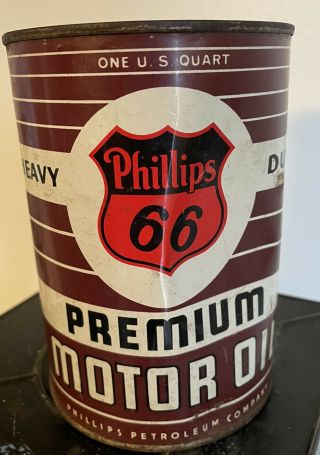 Vintage Phillips 66 Premium Motor Oil 1 Quart Metal Full Can