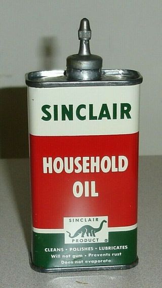 Vintage Green Dino Sinclair Lead Top Household Oil 4 Oz Can - Handy Oiler Tin
