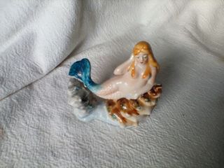 Vintage Made In Occupied Japan Nude Mermaid Figurine Shell Aquarium 1947 Good