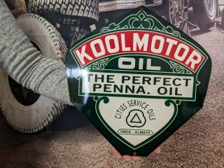 Vintage Cities Service Koolmotor Oil Porcelain Enamel Gas Pump Heavy Metal Sign