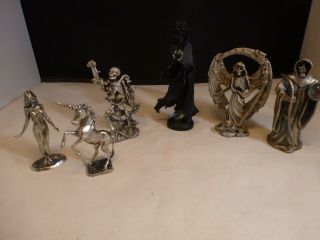 Pewter Grim Reaper Skeleton Death Silver Metal Figurine Set Of 6