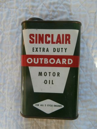 Sinclair Extra Duty Outboard Motor Oil Can Vintage 1950 Era About 2/3 Full
