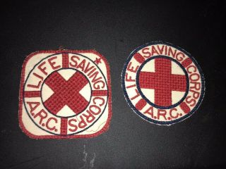2 Vintage Life Saving Corps A.  R.  C.  Patches 1 Square And 1 Round