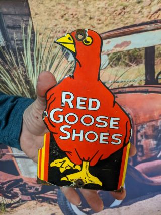 Old Vintage Red Goose Shoes Porcelain Advertising Door Sign Gas & Oil Shoe