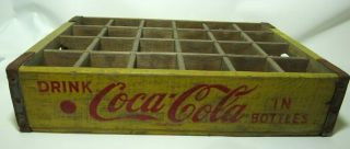Vtg Yellow Wooden Wood Coca - Cola Coke Soda Crate 24 Pack Bottle 1950
