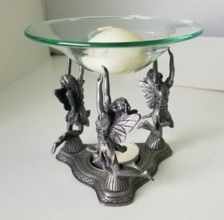 Pewter & Glass 3 Fairies Pixie Double Candle Folder