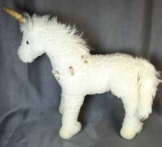 Douglas Cuddle Toy Plush White Unicorn Horse Pink Roses Gold Horn 14 " Tall