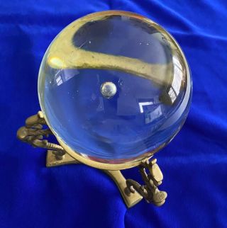Vintage 1970s 5 in Dia Glass Ball With Dragon Stand appx 180 mm Tall 2