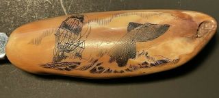 Scrimshaw Letter Opener,  Ship W/whale Tail Unknown Material