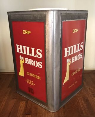 Vintage 20 Lb Large Extra Regular Hills Bros Coffee Food Advertising Can W/ Lid