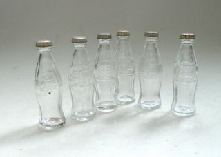 Vintage Set Of 6 Miniature Coca Cola Glass Bottles With Cap France 1950 