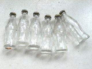 Vintage Set of 6 Miniature COCA COLA Glass Bottles with Cap France 1950 ' s 2