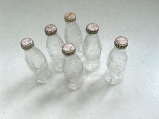 Vintage Set of 6 Miniature COCA COLA Glass Bottles with Cap France 1950 ' s 3