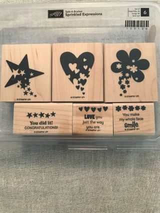 Stampin Up Sprinkled Expressions Set Of 6 Wood Mounted Rubber Stamp Su