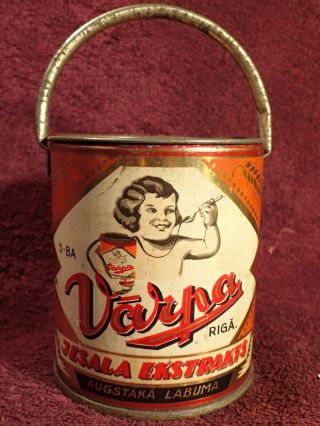 Graphics - Vintage 1920 - S Bucket Shape Coffee Tin Box Varpa Latvia Riga