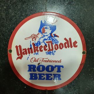 Yankee Doodle Root Beer Porcelain Enamel Sign 12 Inches Round