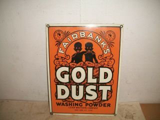 Vintage Fairbanks Gold Dust Washing Powder Ny Usa Porcelain Metal Sign 9 " X 12 "