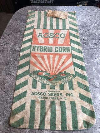 Vintage Agsco Hybrid Seed Corn Sack Bag Cloth Grand Forks Sd