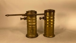 2 Vintage Brass Eagle Oil Can Oiler Finger Pump No.  66 Straight Spout.  Made Usa