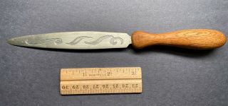 Vintage Letter Opener Artisan Hand Made Carved Wooden Handle Hammered Blade