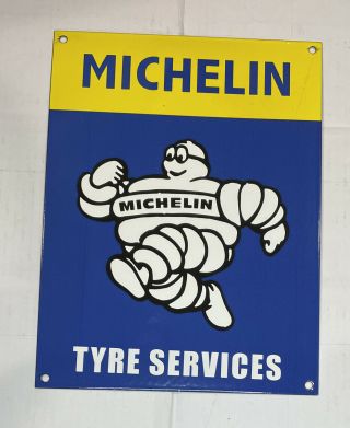 Vintage Michelin Man Tyre Services Metal Porcelain Sign Tires Bibendum